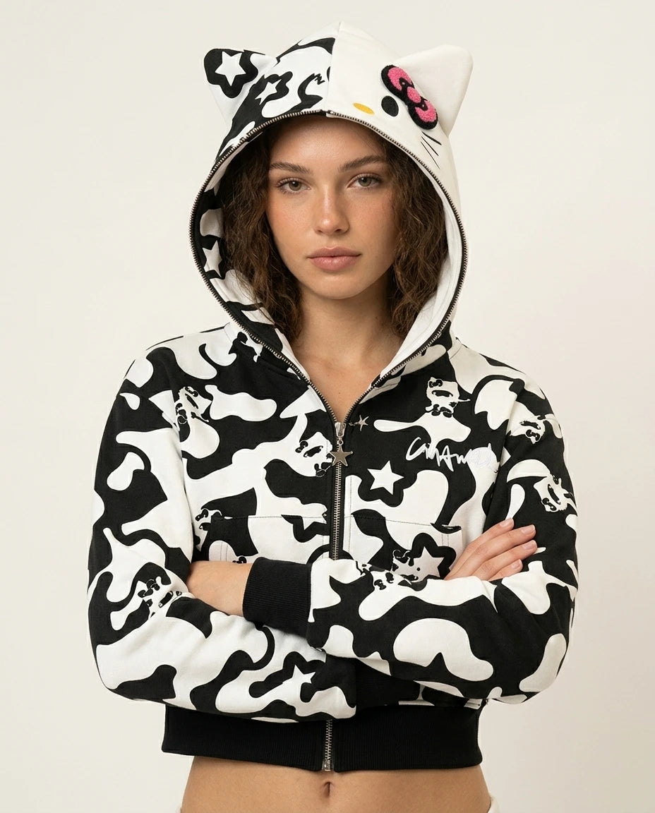 Y2K CINNAWRLD SWEATER (BLACK CROPPED)